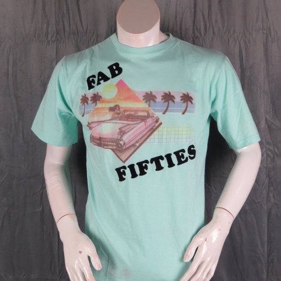 Vintage Graphic T-shirt - Fab Fifites Felt Lettering - Men's Large - Picture 1 of 8